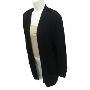 St John Black Santana Knit Open Front Cardigan Sweater Size M Shoulder Pads